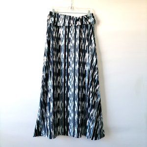 Robert Louis Womens Black & Blue Abstract Striped A-Line Midi Skirt Size L